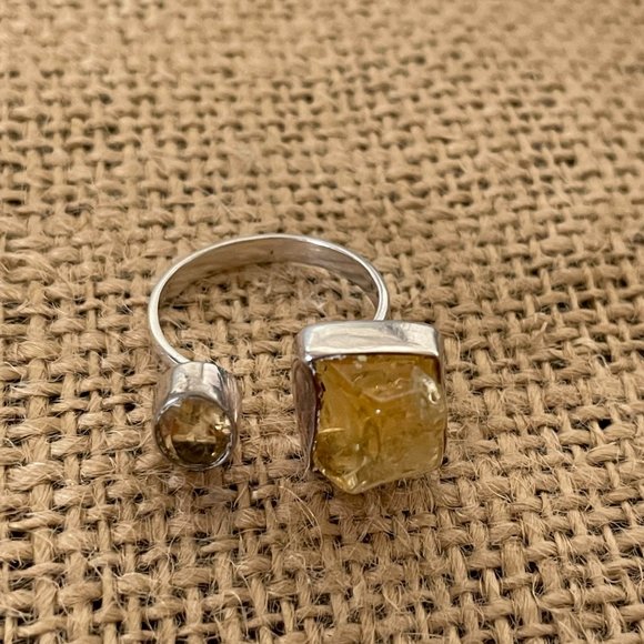 Chalisa Sterling Silver Raw/Polished Citrine Two-stone Ring - Picture 2 of 5
